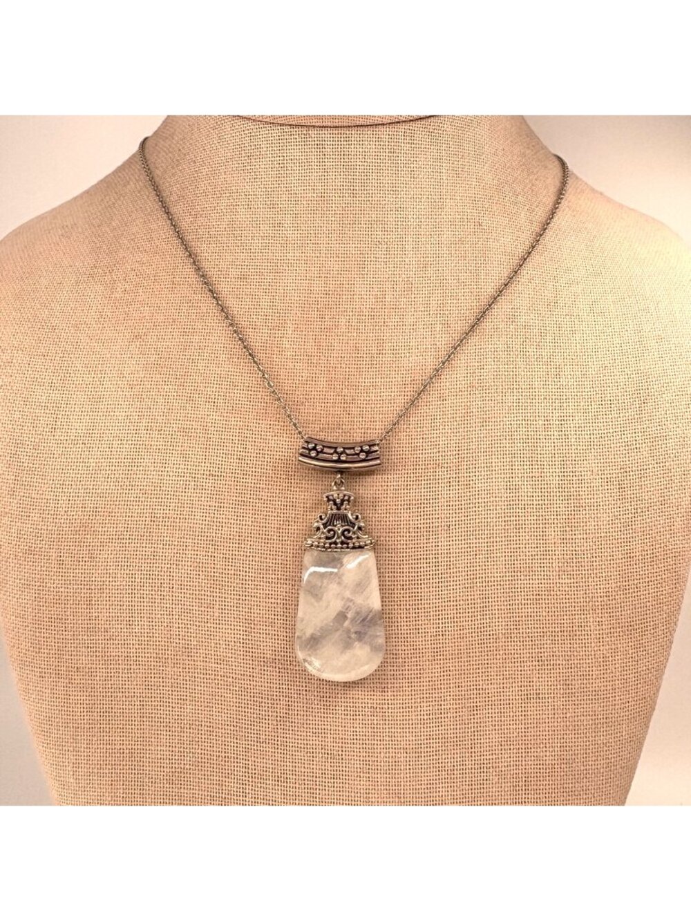 Quartz Cable Chain Slide Pendant Necklace 925 Sterling Silver 24" Adjustable